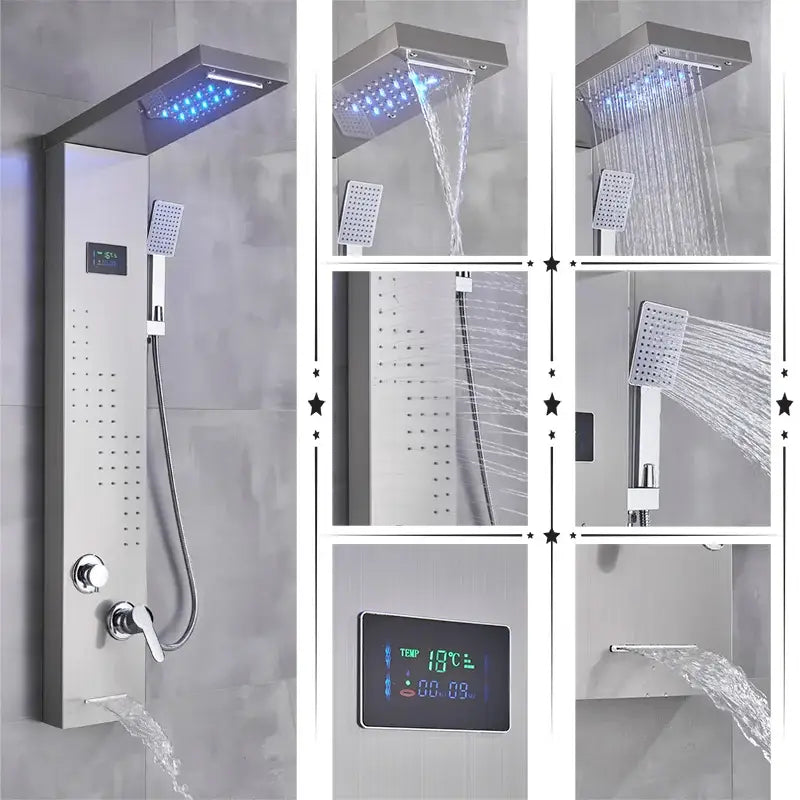 GobekUsa LED Rainfall Shower Panel Set with Temperature Screen and Hand Sprayer, photo 9 of 12
