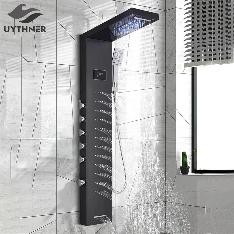 GobekUsa LED Rainfall Shower Panel Set with Temperature Screen and Hand Sprayer