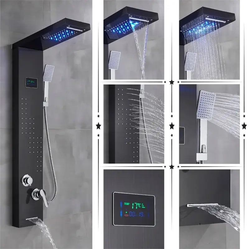 GobekUsa LED Rainfall Shower Panel Set with Temperature Screen and Hand Sprayer, photo 7 of 12