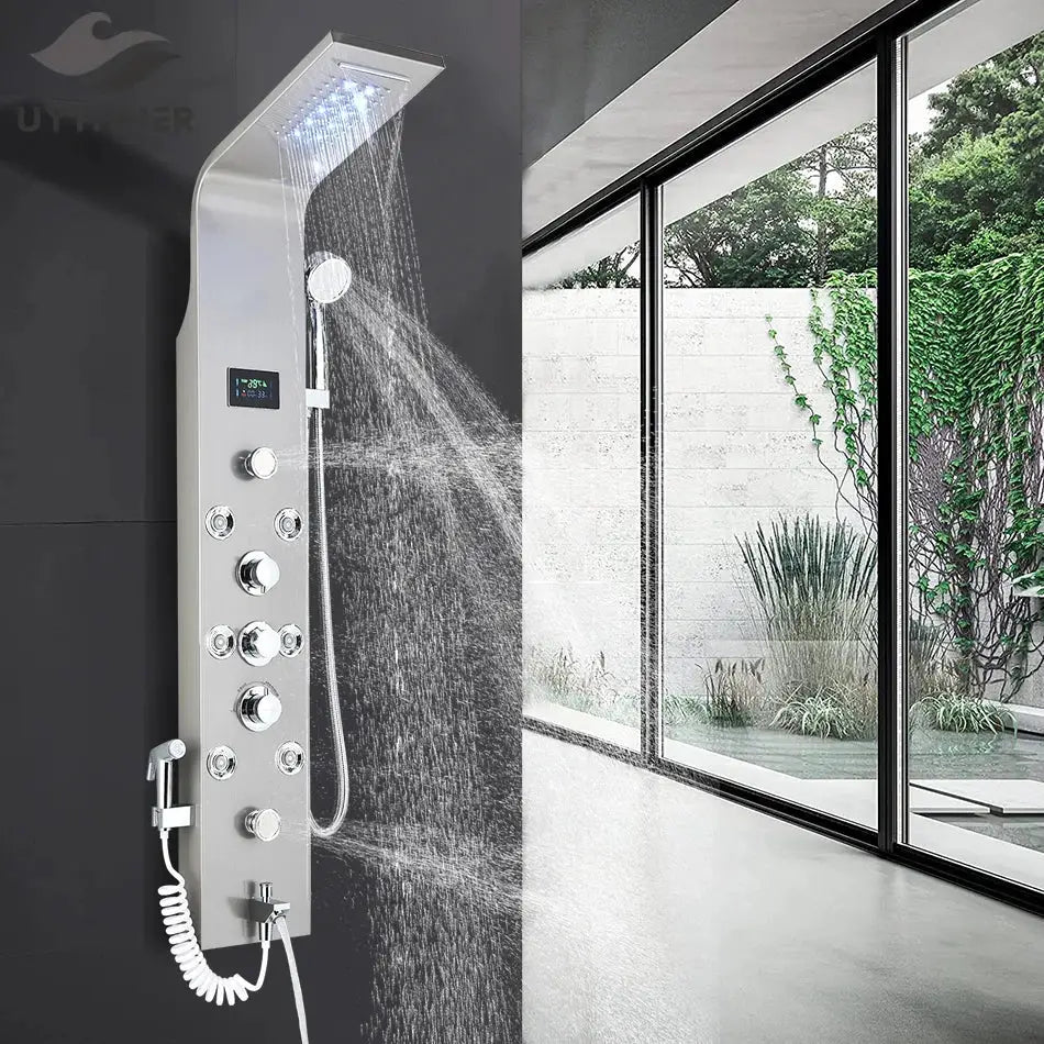GobekUsa LED Rainfall Shower Panel System Black/Brushed Finish