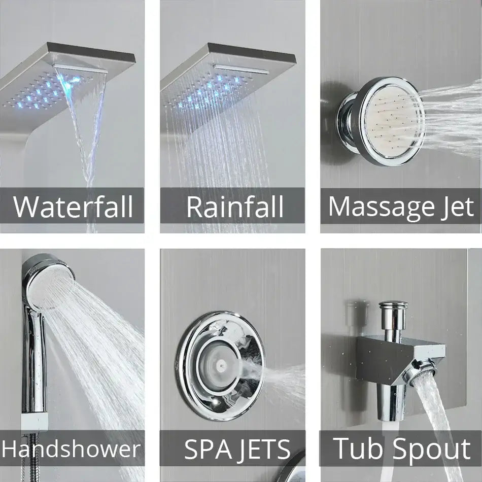 GobekUsa LED Rainfall Shower Panel System Black/Brushed Finish, photo 2 of 18
