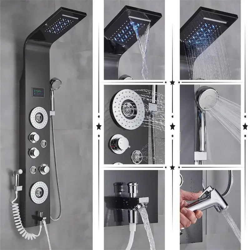 GobekUsa LED Rainfall Shower Panel System Black/Brushed Finish, photo 8 of 18
