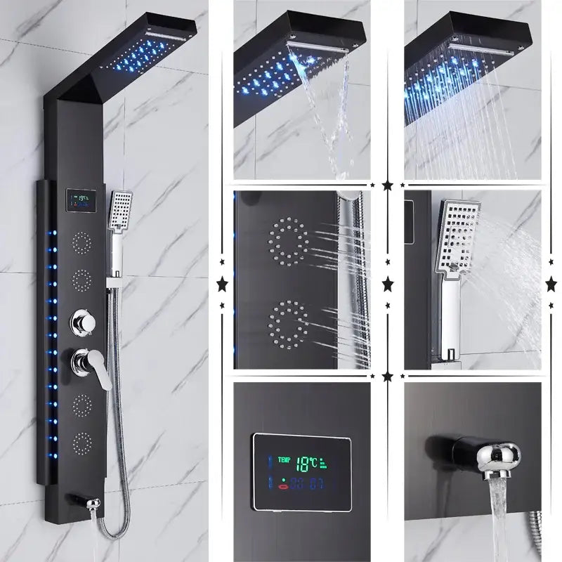 GobekUsa LED Rainfall Shower Panel System Black/Brushed Finish, photo 9 of 18