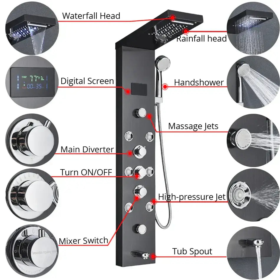 GobekUsa LED Rainfall Shower Panel System with Temperature Screen & Massage SPA, photo 4 of 16