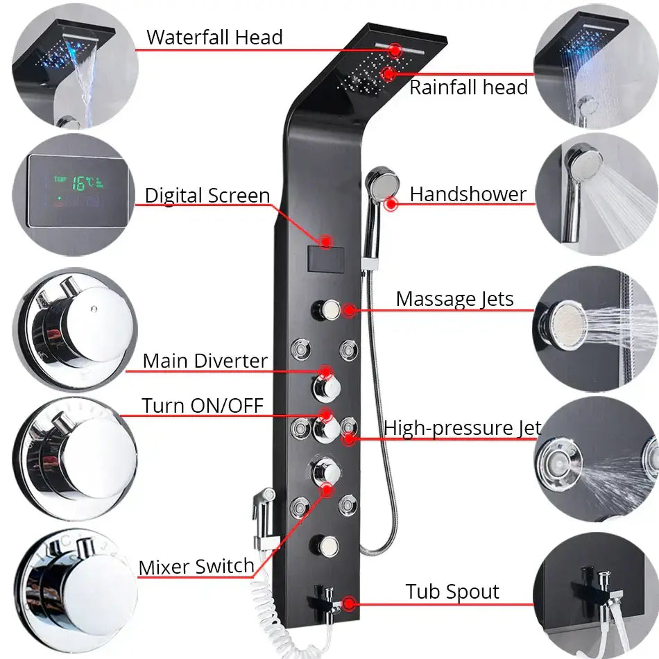 GobekUsa LED Rainfall Shower Panel System with Temperature Screen, photo 3 of 14