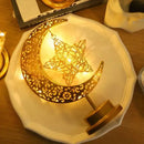 Golden filigree led ramadan moon table lamp bedroom decor by Decorbites
