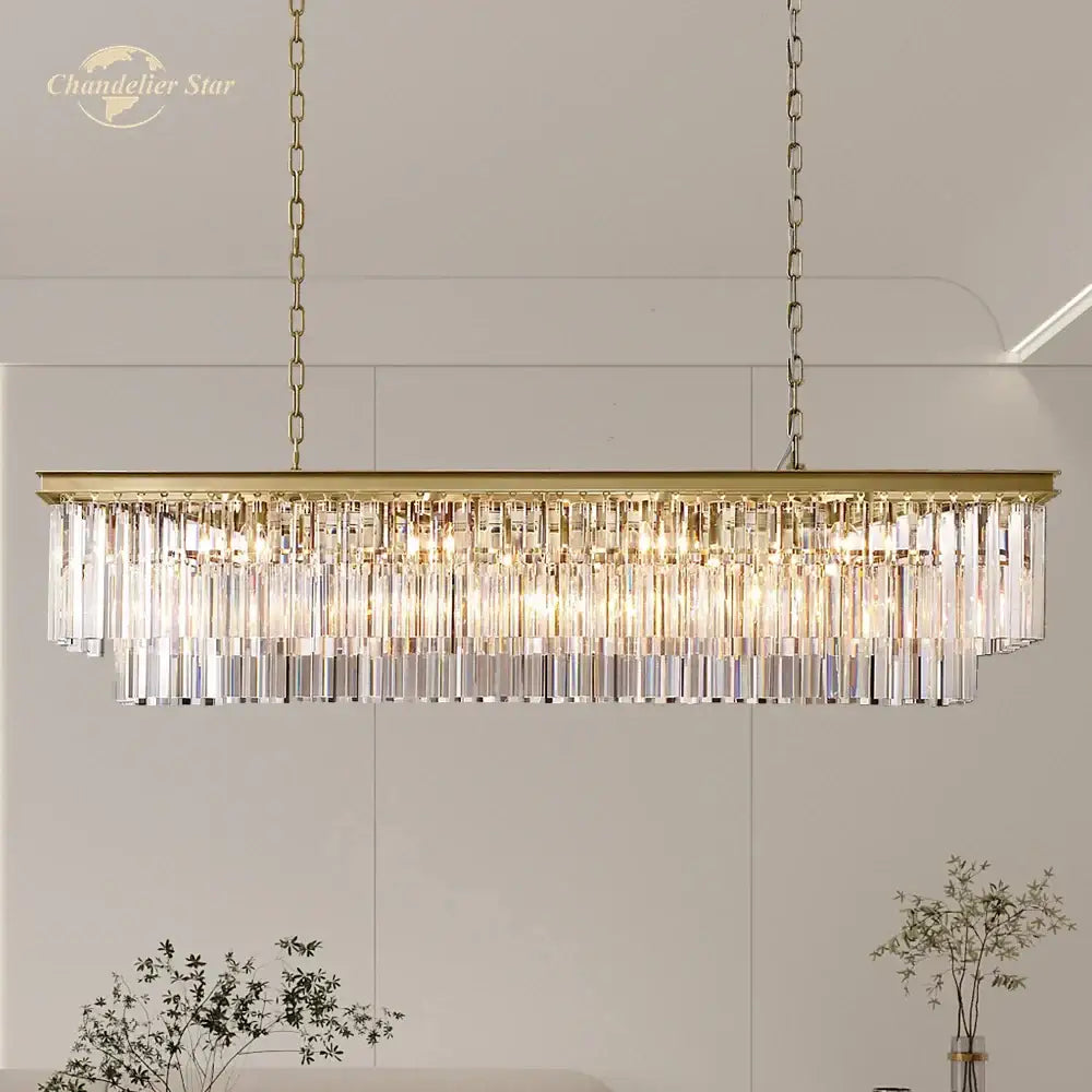 GobekUsa LED Rectangular Crystal Chandelier for Dining Living Kitchen Island, photo 6 of 6