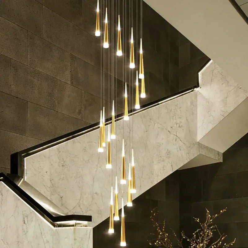 GobekUsa LED Ring Chandelier Stair Chandelier Rotating Kitchen Hanging Lamp, Modern Villa Decor Lighting