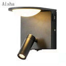 GobekUsa LED Rotary Square Wall Lamp for Home Bedroom Study with USB Charging