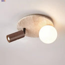 GobekUsa LED Rotatable Ceiling Lamp White Glass Yellow Travertine Wood Nordic Modern