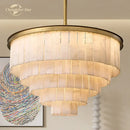 GobekUsa LED Round Glace Calcite Chandelier for Dining Room - Contemporary Crystal Hanging Lamp