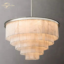 GobekUsa LED Round Glace Calcite Chandelier for Dining Room - Contemporary Crystal Hanging Lamp