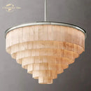 GobekUsa LED Round Glace Calcite Chandelier for Dining Room - Contemporary Crystal Hanging Lamp