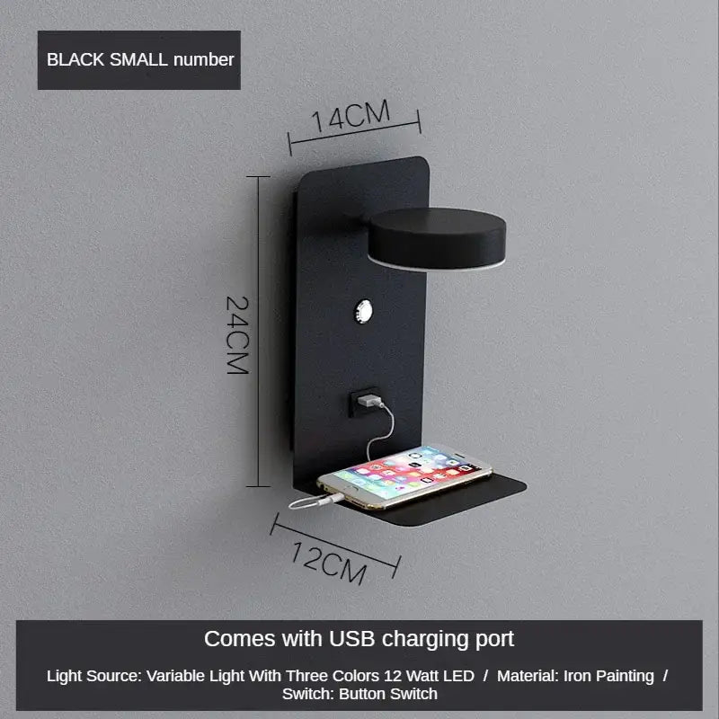 GobekUsa LED Shelf Wall Lamp with USB Charging Port & Switch, photo 11 of 12