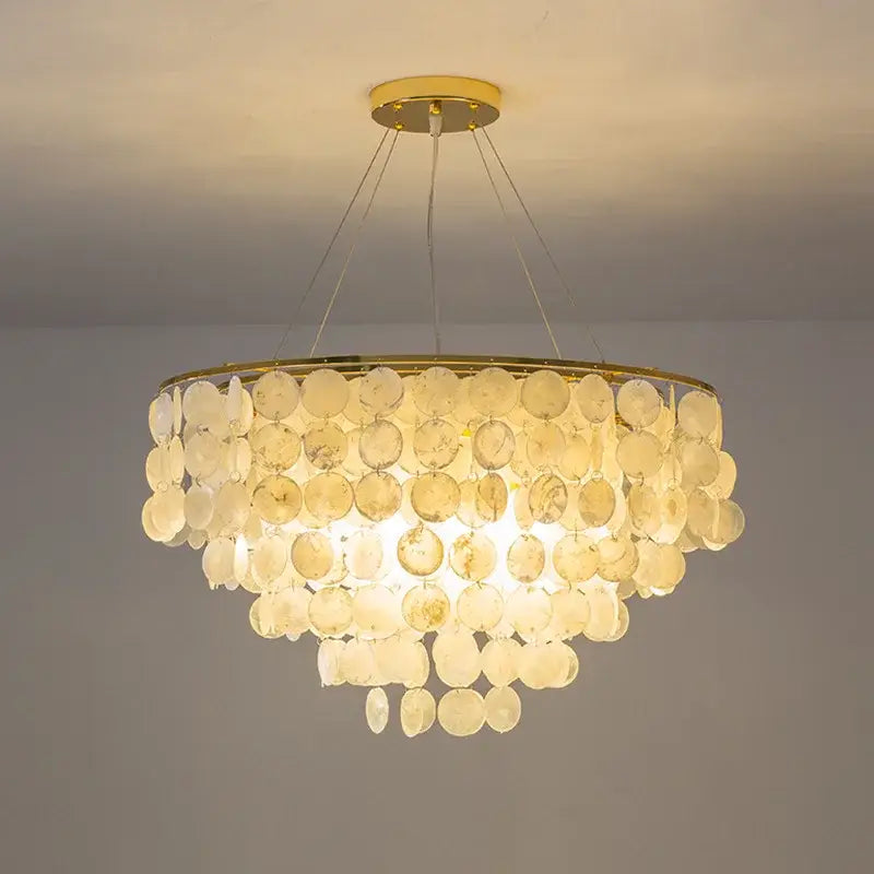 GobekUsa LED Shell Chandelier: Modern Gold Chrome Ceiling Hanging Light