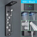 GobekUsa LED Shower Panel Column Faucet with Rainfall Waterfall, Back Jet, Mixer Tap