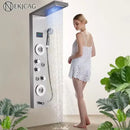 GobekUsa LED Shower Panel Column Faucet with Rainfall Waterfall, Back Jet, Mixer Tap