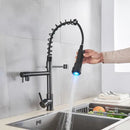 GobekUsa LED Spring Kitchen Faucet: Dual Swivel Spout, Pull Down, Hot Cold Mixer Tap