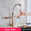 GobekUsa LED Spring Kitchen Faucet: Dual Swivel Spout, Pull Down, Hot Cold Mixer Tap