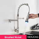 GobekUsa LED Spring Kitchen Faucet: Dual Swivel Spout, Pull Down, Hot Cold Mixer Tap
