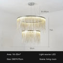GobekUsa LED Tassel Chandelier Pendant Light for Living Room Villa Hall Silver Lustre