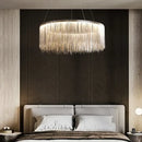 GobekUsa LED Tassel Chandelier Pendant Light for Living Room Villa Hall Silver Lustre
