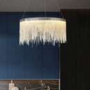 GobekUsa LED Tassel Chandelier Pendant Light for Living Room Villa Hall Silver Lustre