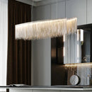 GobekUsa LED Tassel Chandelier Pendant Light for Living Room Villa Hall Silver Lustre