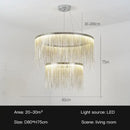 GobekUsa LED Tassel Chandelier Pendant Light for Living Room Villa Hall Silver Lustre