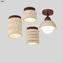 GobekUsa LED Travertine Wood Ceiling Light Fixture - Modern Nordic Restaurant Balcony Lamp