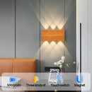 Minimalist wood led wall sconce bedroom dual beam light by Decorbites