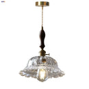 GobekUsa LED Walnut Wood Pendant Light Clear Glass Copper Switch Decor