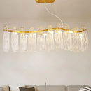 GobekUsa Linear Island Lamp with 8 Clear K9 Crystal Lights - Gold Pendant Lighting Fixture for Living Room