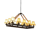 GobekUsa Loft Style Black Fabric Island Lamp with 12 Lights, Rope Pendant, and Iron Rectangle Frame - Ideal for Restaurants