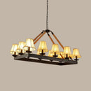 GobekUsa Loft Style Black Fabric Island Lamp with 12 Lights, Rope Pendant, and Iron Rectangle Frame - Ideal for Restaurants