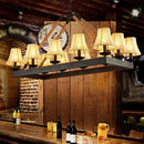 GobekUsa Loft Style Black Fabric Island Lamp with 12 Lights, Rope Pendant, and Iron Rectangle Frame - Ideal for Restaurants