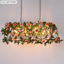 GobekUsa Loft Style Iron Birdcage Pendant Light with Artificial Green-Pink Flower and Plant - 4 Bulbs Island Lamp