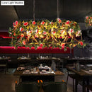GobekUsa Loft Style Iron Birdcage Pendant Light with Artificial Green-Pink Flower and Plant - 4 Bulbs Island Lamp