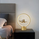 GobekUsa Loop LED Table Light: Artistic Metal Brass Night Lamp with Carved Mountain Decor