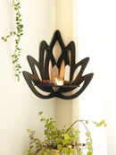 Modern black metal lotus floating wall shelf living room decor by Decorbites