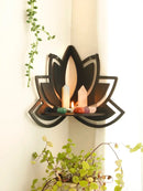 Modern black metal lotus floating wall shelf living room decor by Decorbites