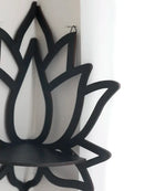 Modern black metal lotus floating wall shelf living room decor by Decorbites