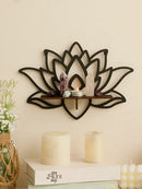 Modern black metal lotus floating wall shelf living room decor by Decorbites