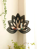 Modern black metal lotus floating wall shelf living room decor by Decorbites