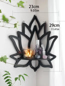 Modern black metal lotus floating wall shelf living room decor by Decorbites