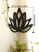 Modern black metal lotus floating wall shelf living room decor by Decorbites