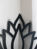 Modern black metal lotus floating wall shelf living room decor by Decorbites