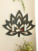 Modern black metal lotus floating wall shelf living room decor by Decorbites