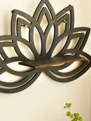 Modern black metal lotus floating wall shelf living room decor by Decorbites