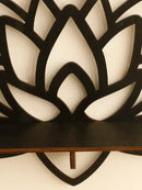 Modern black metal lotus floating wall shelf living room decor by Decorbites